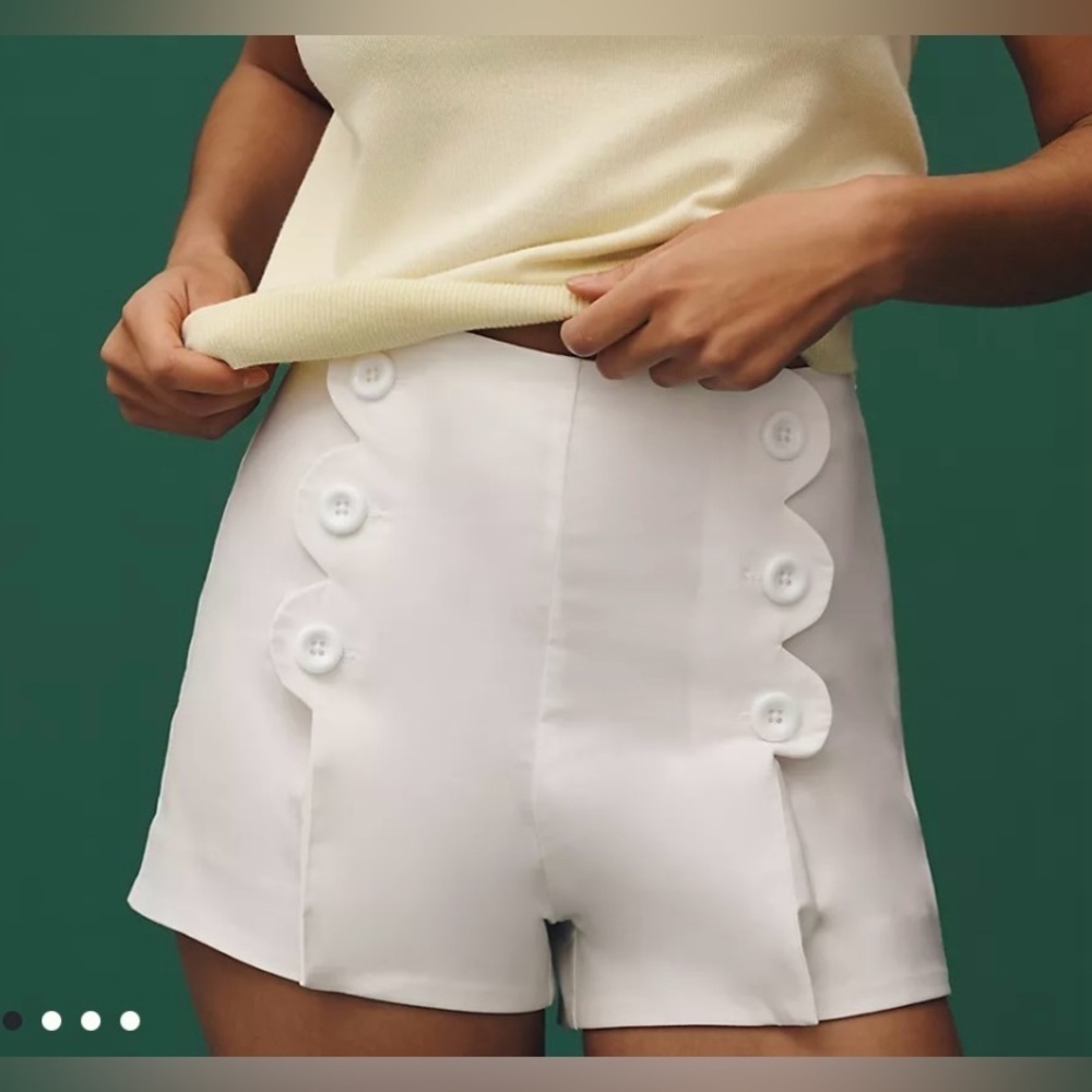 Anthropologie Maeve Scallop Button Shorts White Women's - Picture 2 of 8